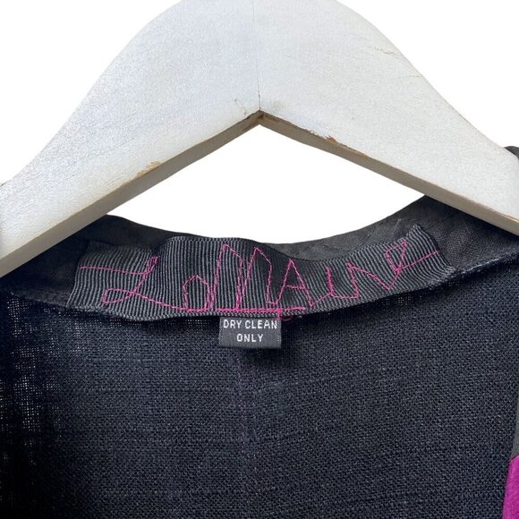 Artsy Vest M/L Charcoal Black Pink Emboidered Applique Boho Top - Picture 6 of 12